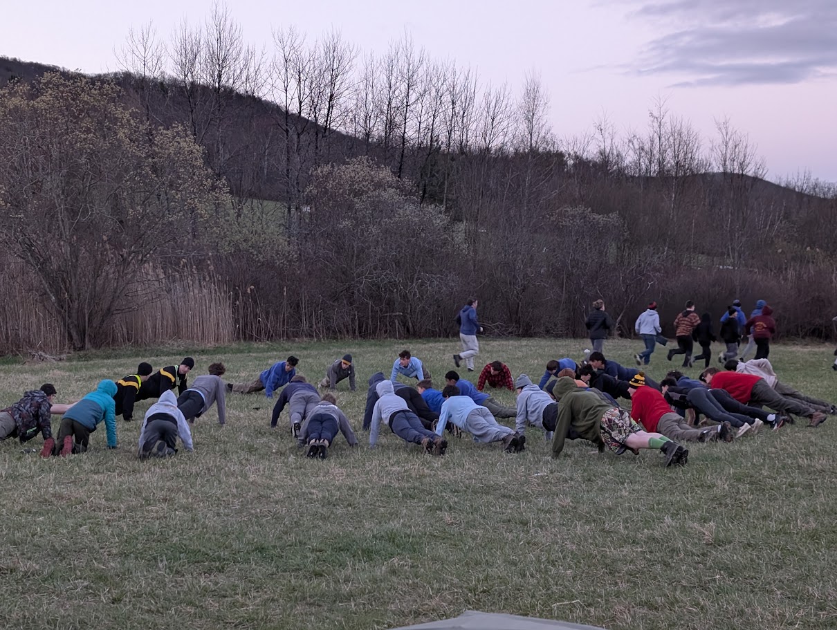 Scouts gathered outdoors at West Point.